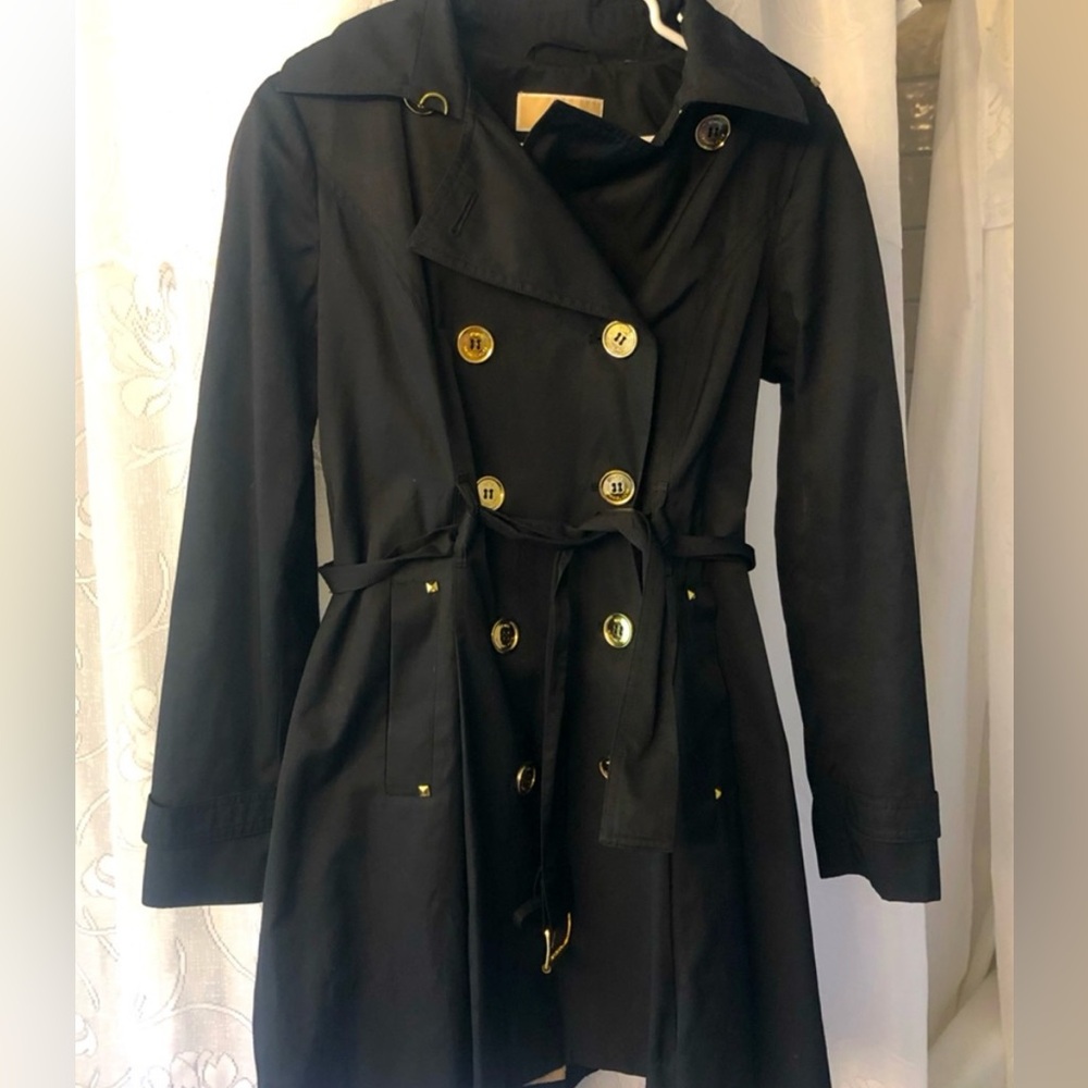 Michael Kors Double Breasted Black Trench Rain Coat